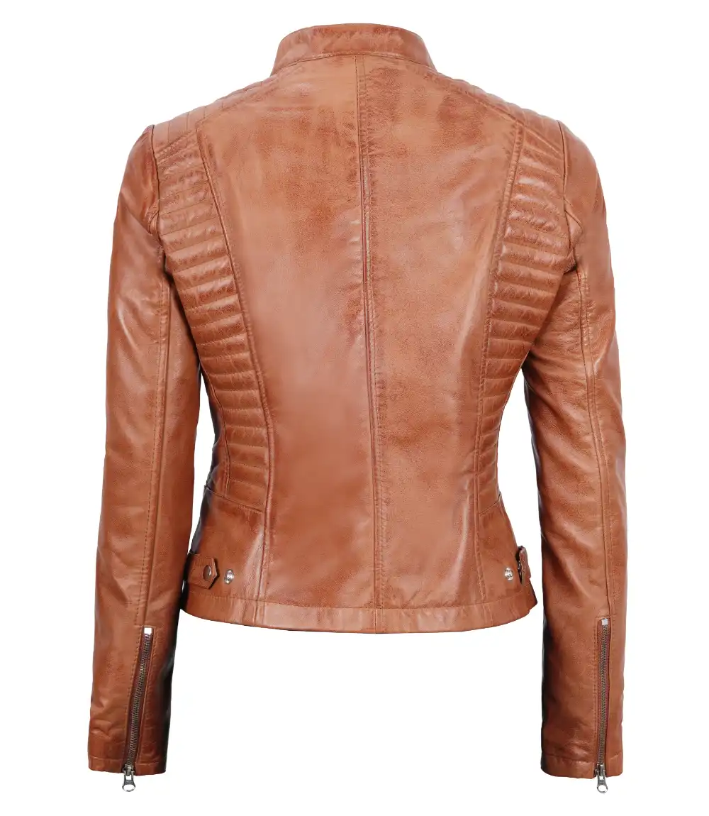 Rachel Women's Tan Slim Fit Cafe Racer Leather Jacket - Limited Stock