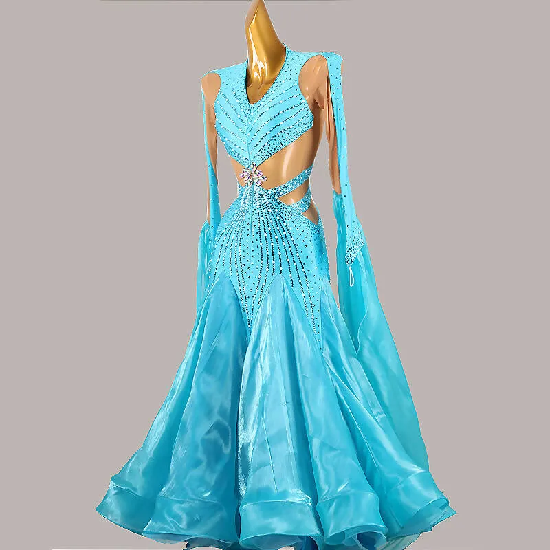 Radiant Shiny Blue Ballroom Dress | MD1268