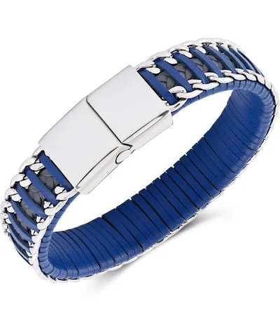 Rhona Sutton Blue Grey Leather with Chain Stainless Steel Bracelet