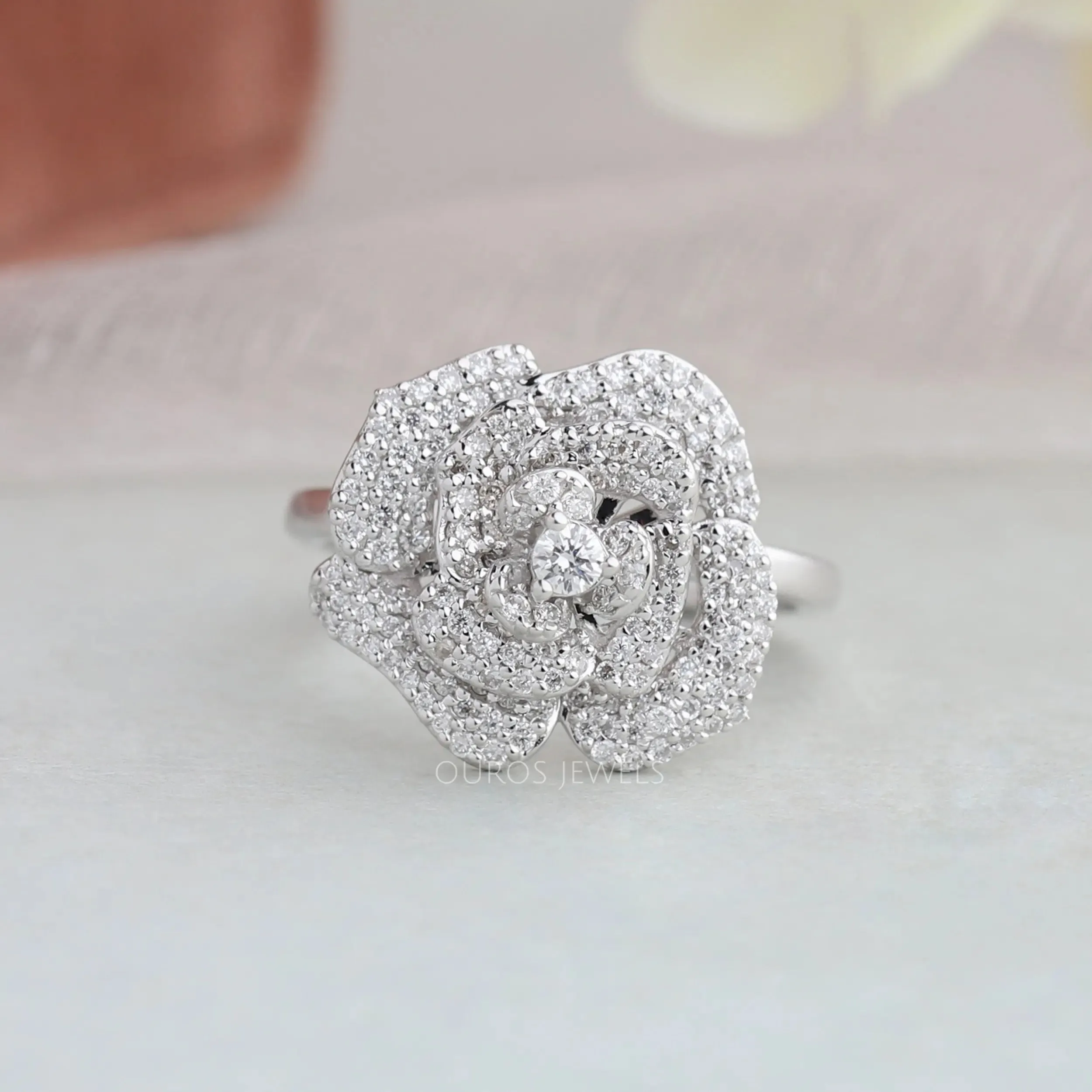 Round Cluster Diamond Pave Set Ring