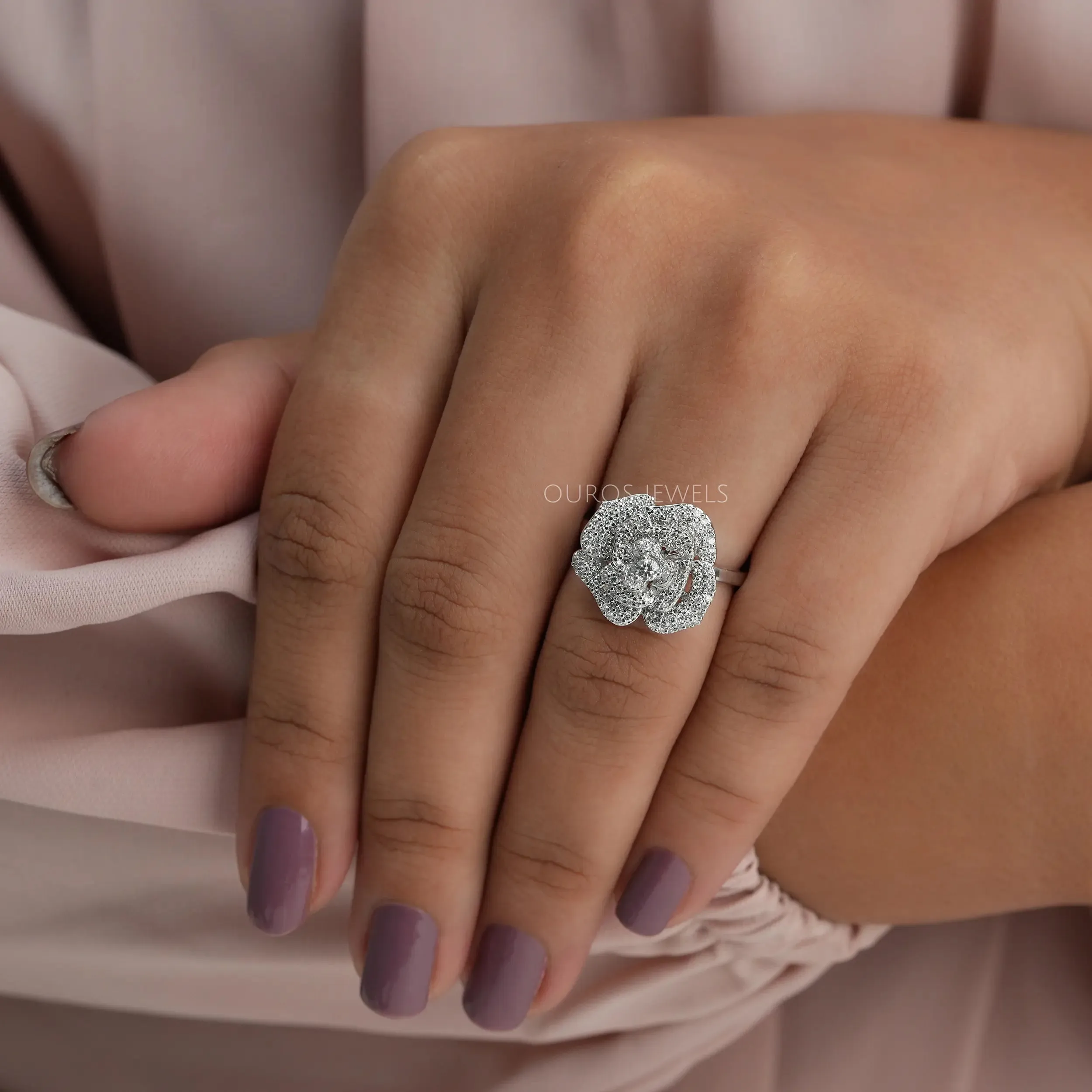 Round Cluster Diamond Pave Set Ring