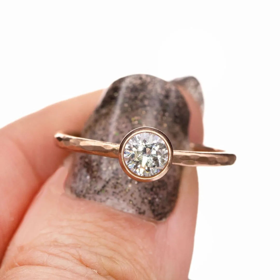 Round Moissanite or Lab Diamond Martini Bezel Skinny Stacking Solitaire Ring