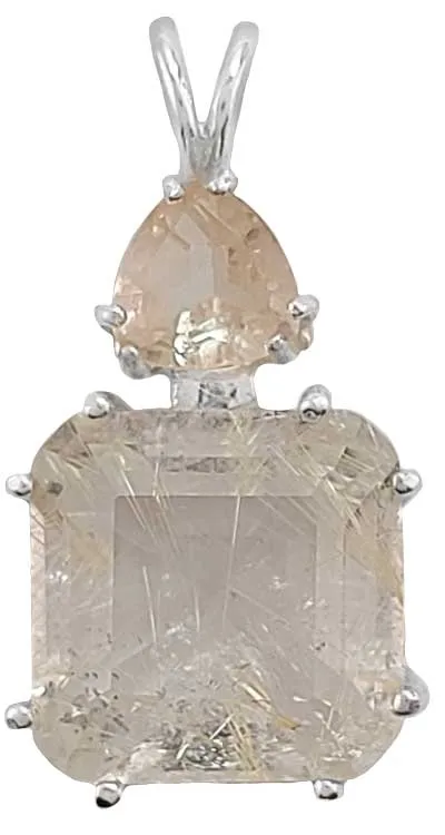 Rutilated Quartz Earth Heart Crystal? with Trillion Cut Sunstone