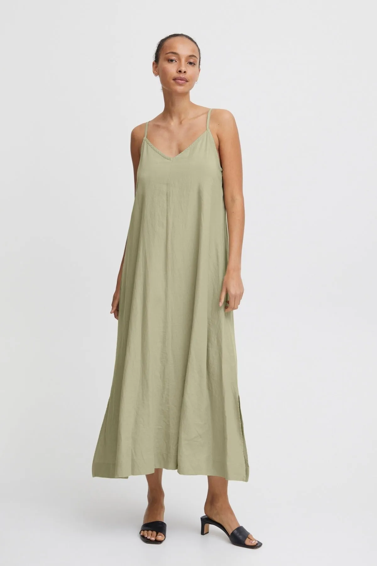 Sage Green Linen Midi Dress