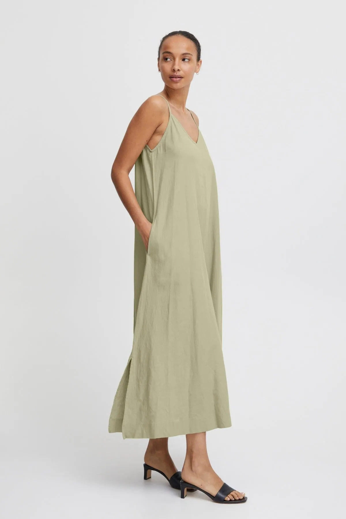 Sage Green Linen Midi Dress