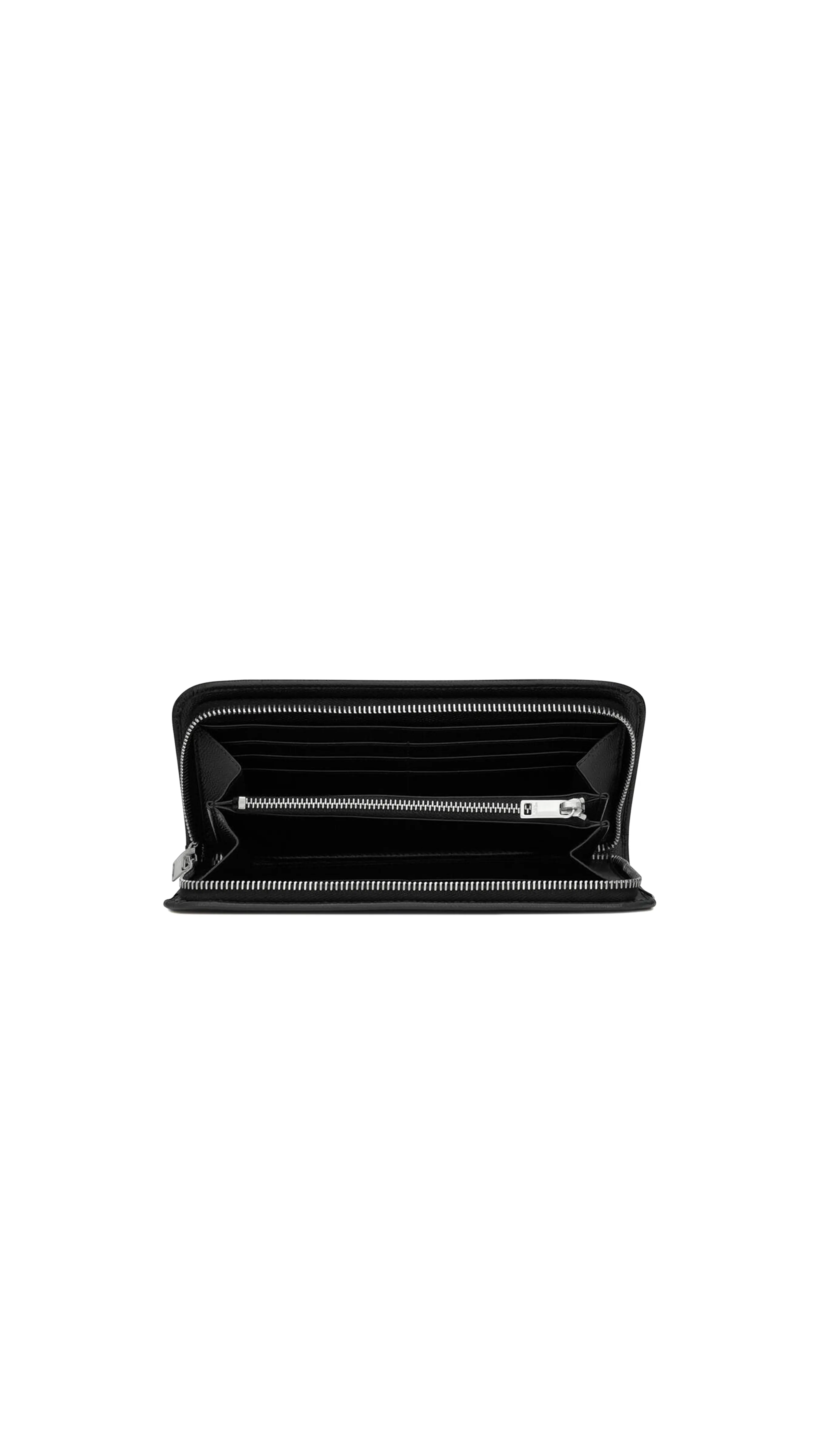 Saint Laurent Paris Zip Around Wallet In Grain De Poudre Embossed Leather - Black