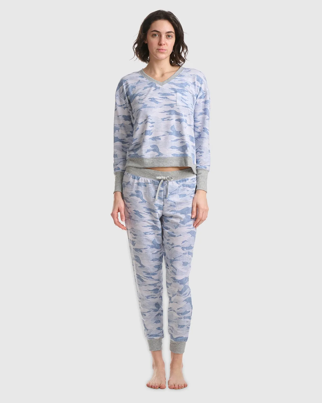 Sandwash Blue Camo V-Neck Jogger PJ Set