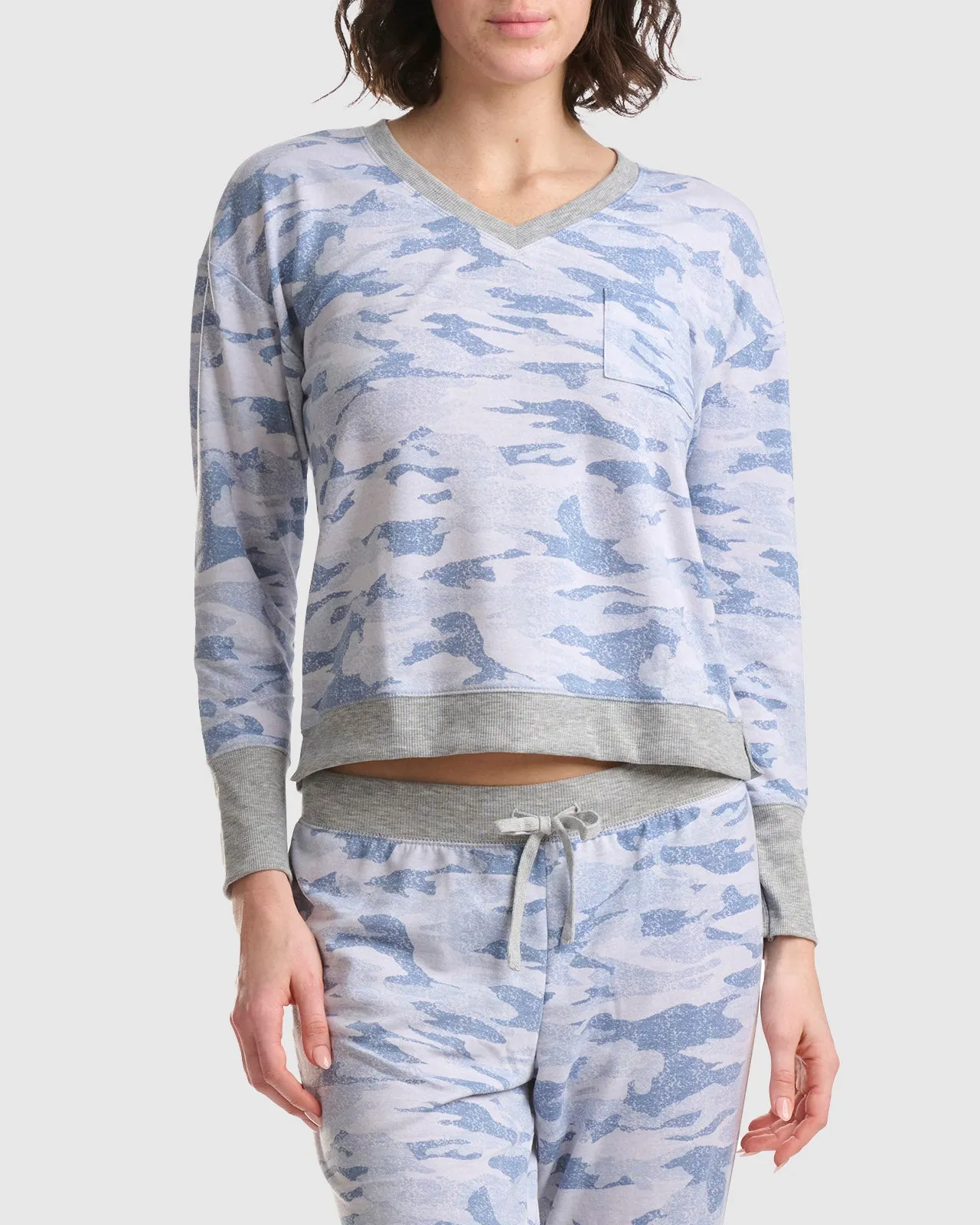 Sandwash Blue Camo V-Neck Jogger PJ Set