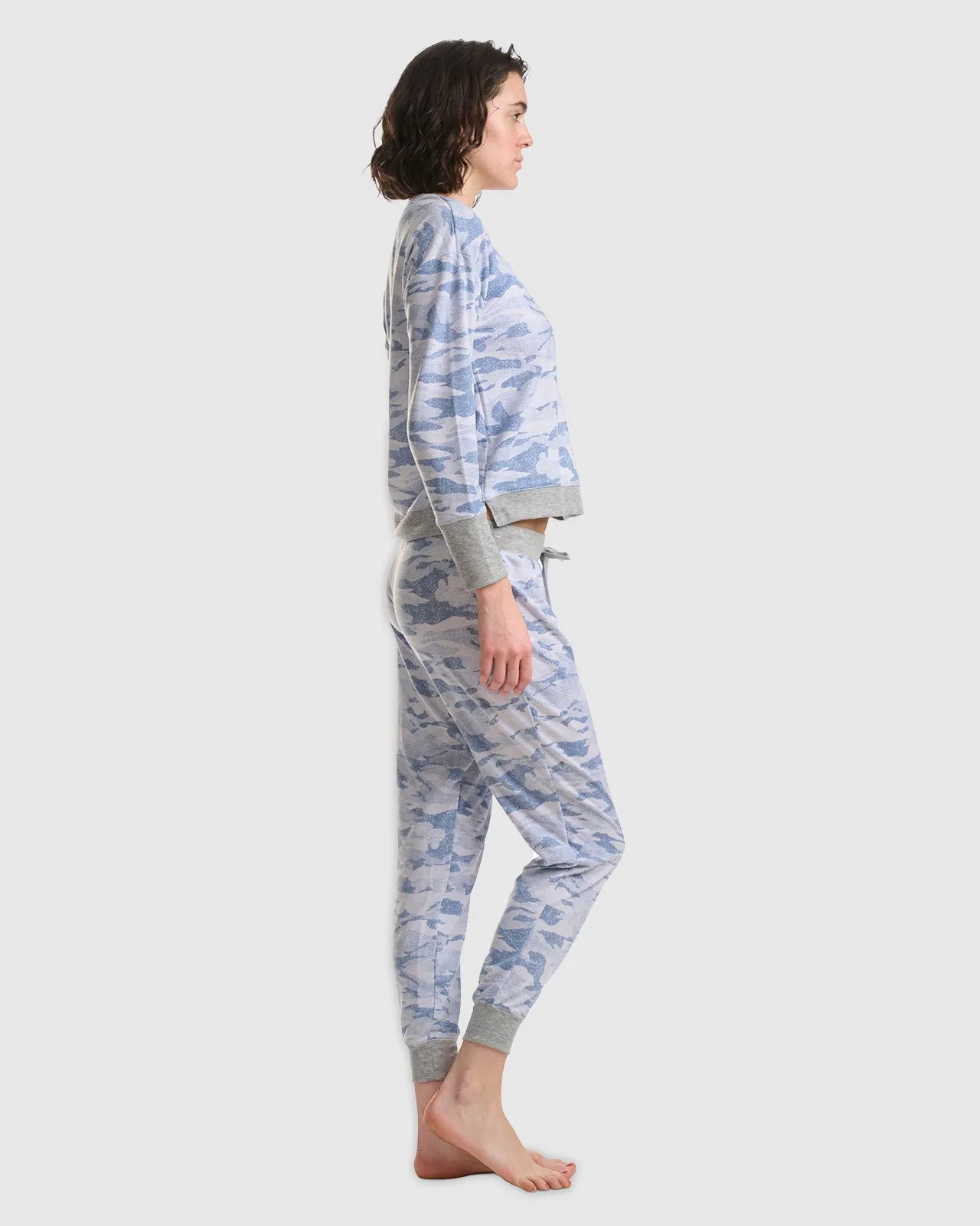 Sandwash Blue Camo V-Neck Jogger PJ Set