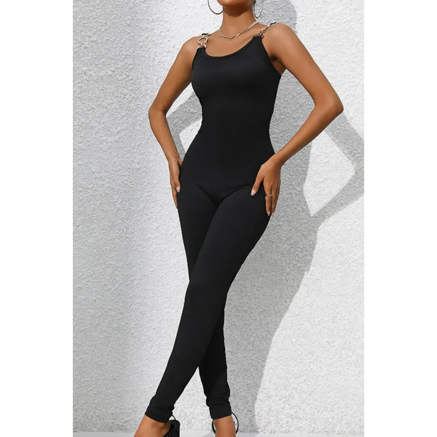 Scoop Neck Wide Strap Skinny Jumpsuit