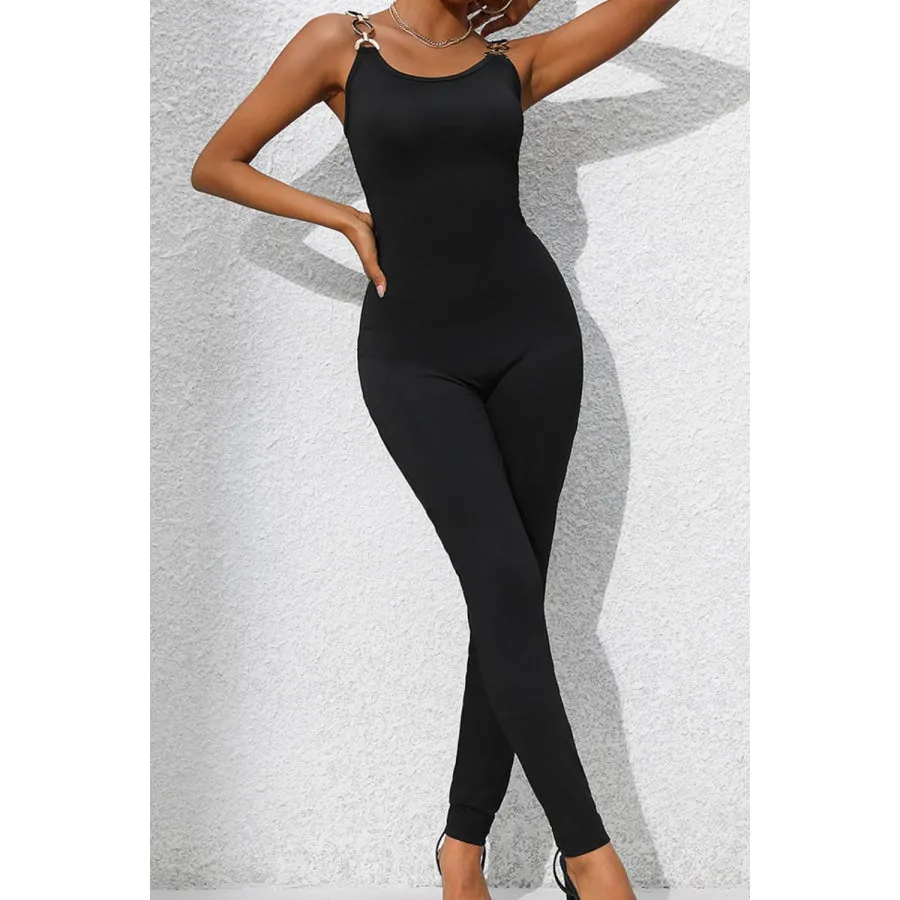 Scoop Neck Wide Strap Skinny Jumpsuit