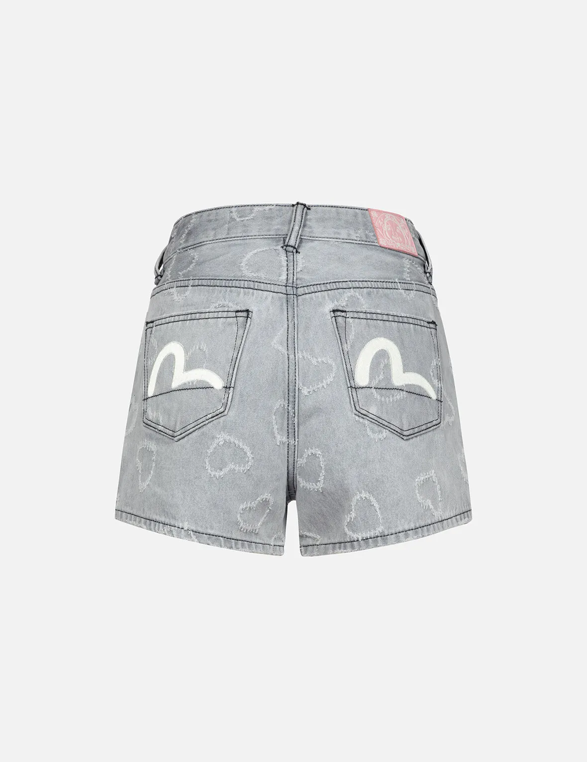 Seagull Embroidery and Allover Heart Fashion fit Denim Shorts