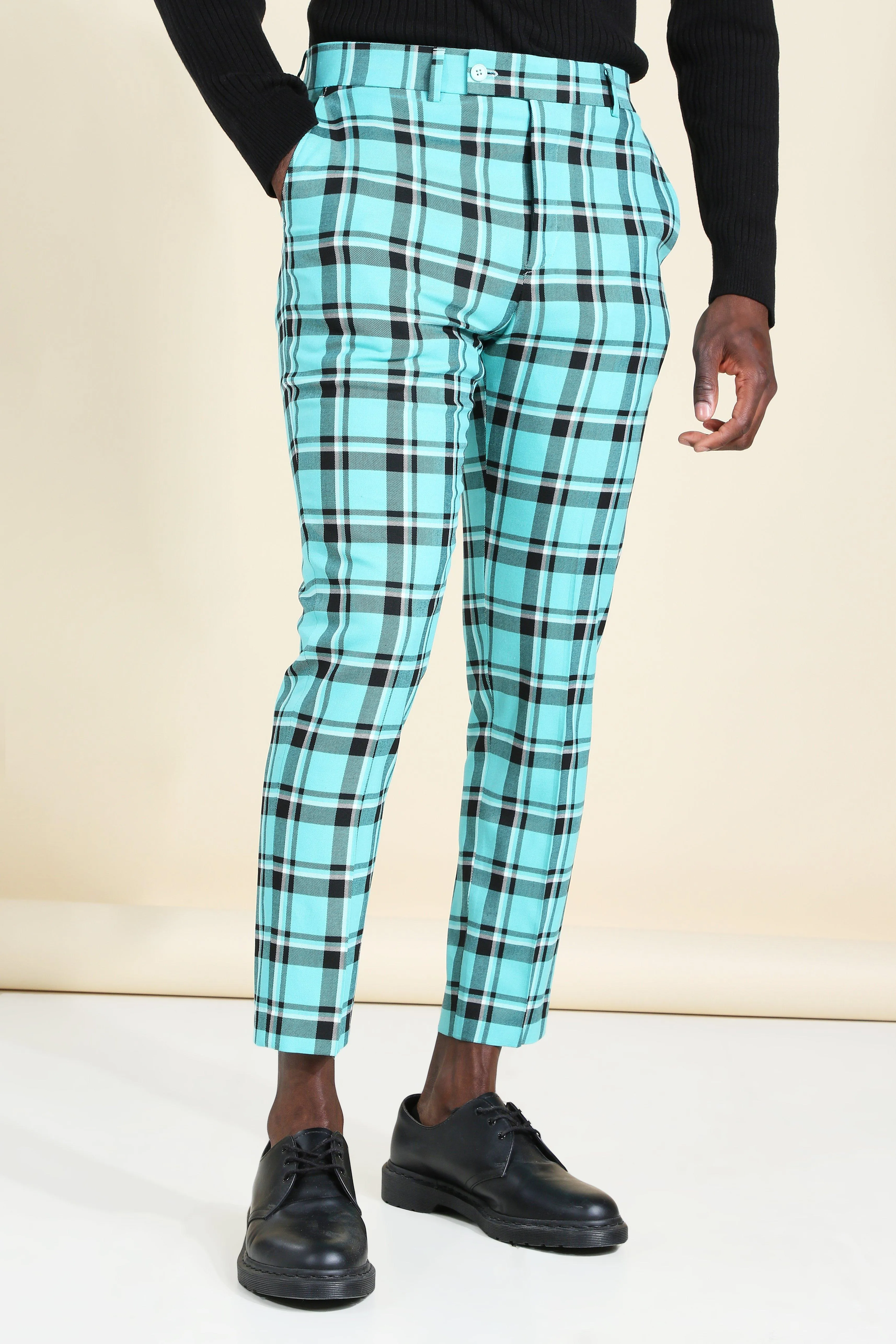 Skinny Tartan Smart Cropped Trouser | boohooMAN UK