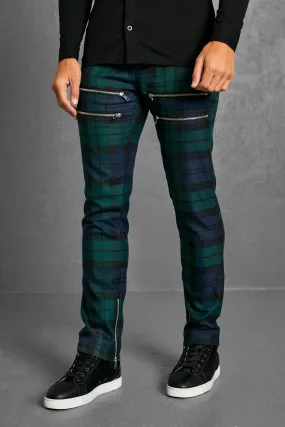 Skinny Tartan Zip Tailored Trouser | boohooMAN UK