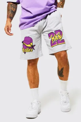 Slim Fit Man Varsity Graphic Jersey Shorts