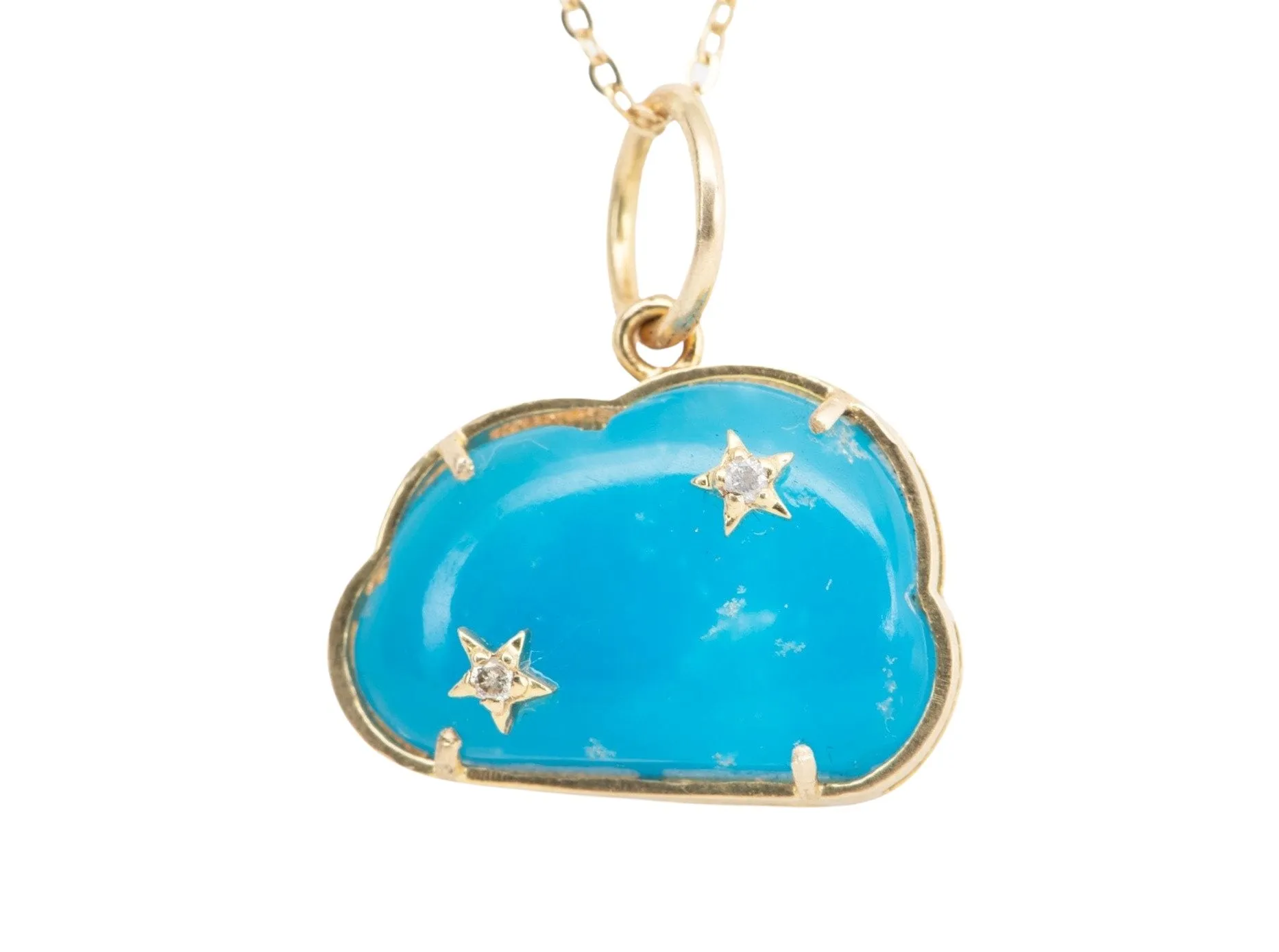 Smithsonite Blue Cloud with Diamond Stars Pendant 14K Gold R4349