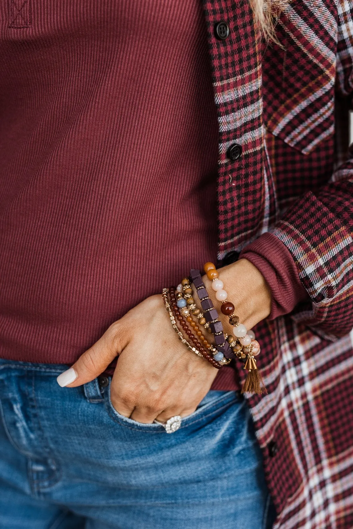 Something Sweet Stackable Bracelet Set- Brown & Gold