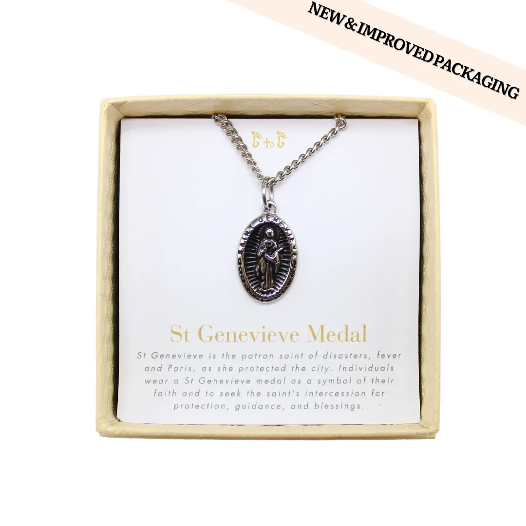 Stainless Steel St Genevieve  Medal/Chain set- 1.5cm