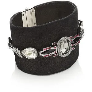 Swarovski Black Pony leather w/ Crystals Bracelet Cuff 1110335