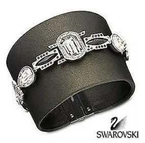 Swarovski Black Pony leather w/ Crystals Bracelet Cuff 1110335