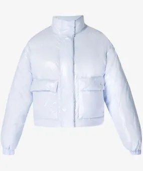 Sweaty Betty Womens Salt Blue Snowfall high-shine cropped ski puffer shell jacket