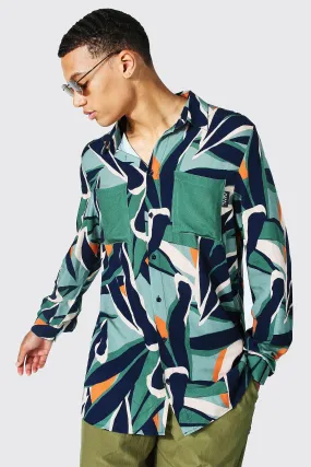 Tall Abstract Leaf Viscose Shirt | boohooMAN UK