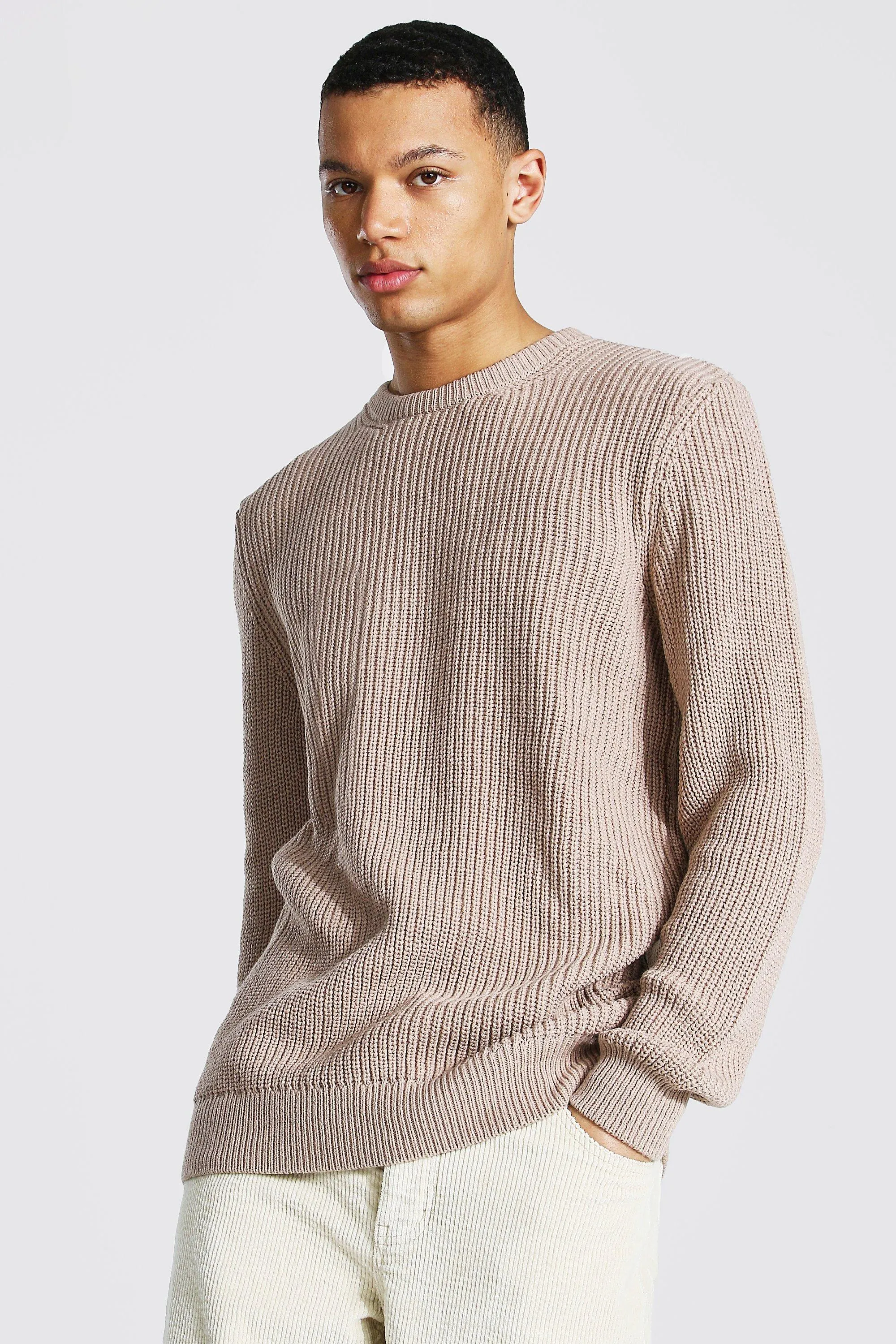 Tall Crew Neck Fisherman Rib Jumper | boohooMAN UK