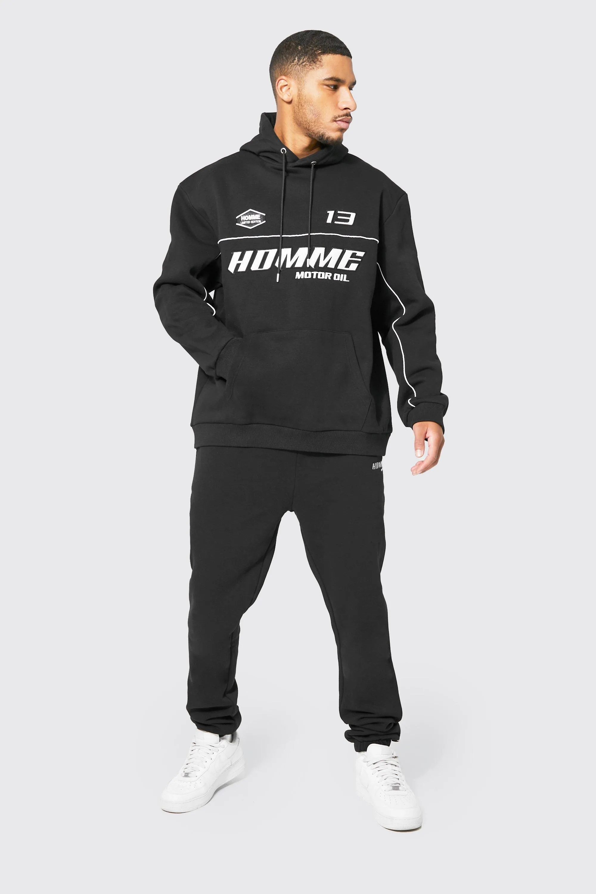 Tall Oversized Applique Motorsport Tracksuit | boohooMAN UK