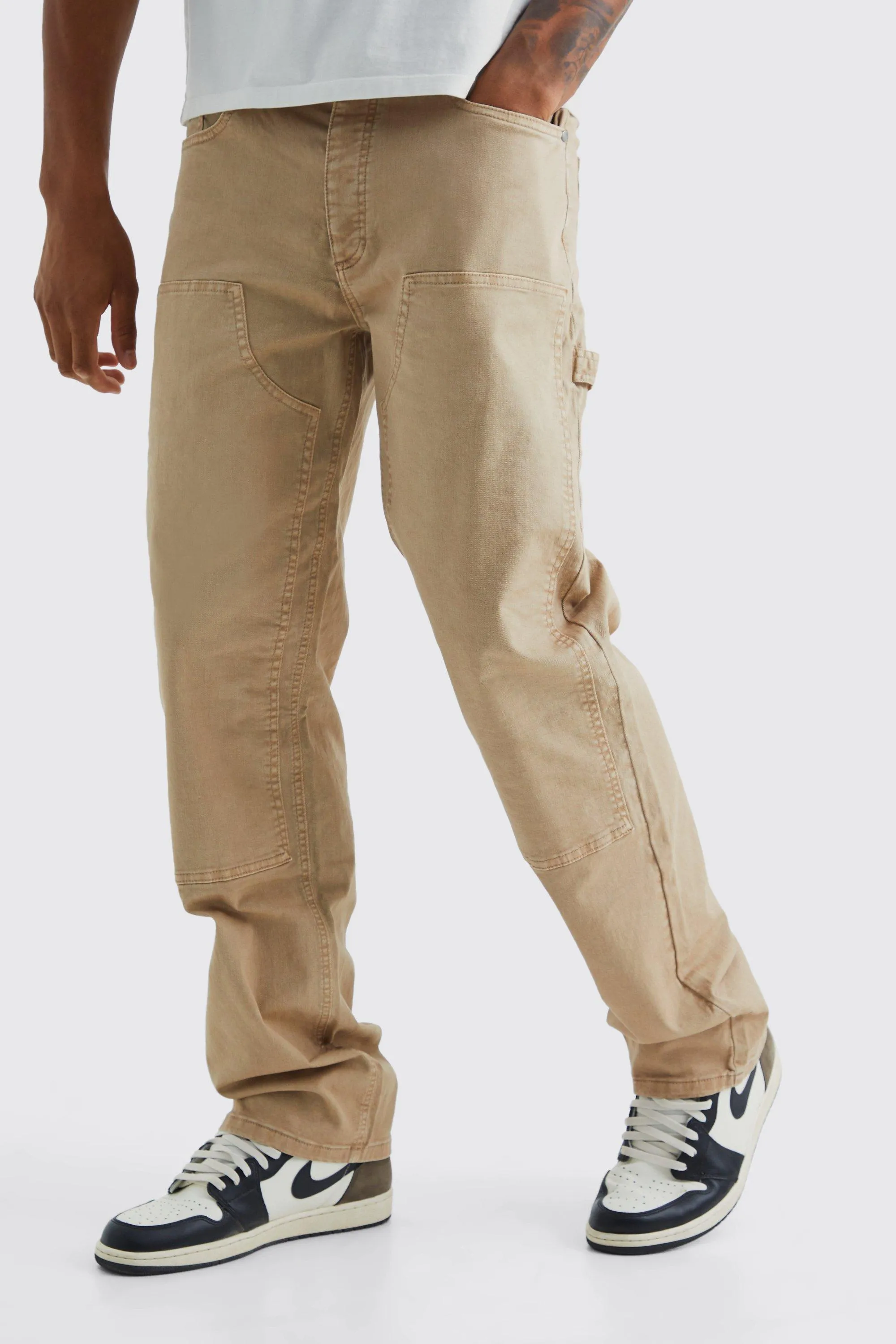 Tall Relaxed Overdye Carpenter Trouser | boohooMAN UK