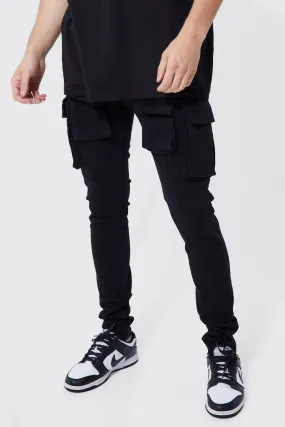 Tall Skinny Stretch Multi Cargo Jeans | boohooMAN UK