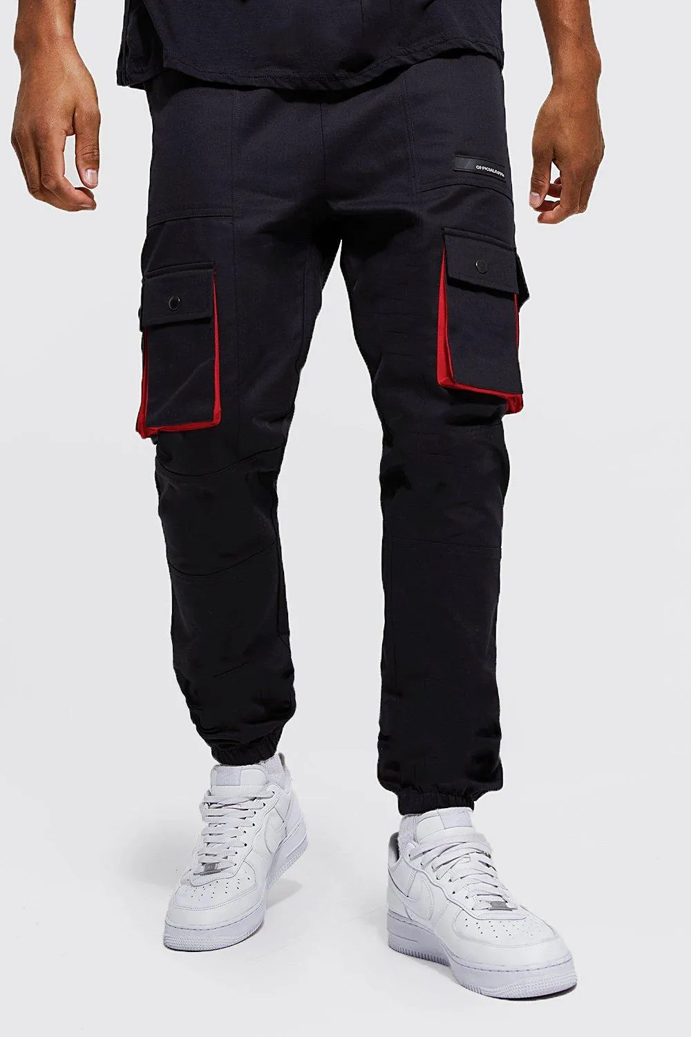 Tall Slim Contrast Cargo Trouser | boohooMAN UK