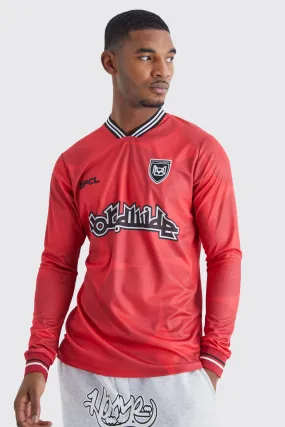 Tall Worldwide Long Sleeve Football Shirt | boohooMAN UK