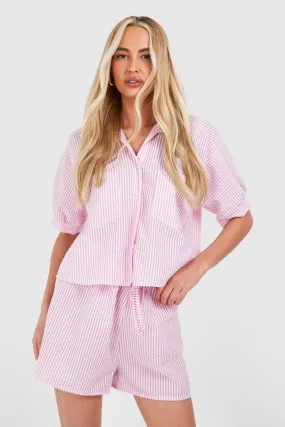 Tall Woven Textured Pinstripe Cropped Shirt