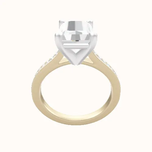 Tapered Channel Set Engagement Ring With High Set Four Prong Head