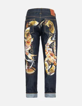 Tattoo Koi Daicock Embroidery Carrot-Fit Jeans #2017