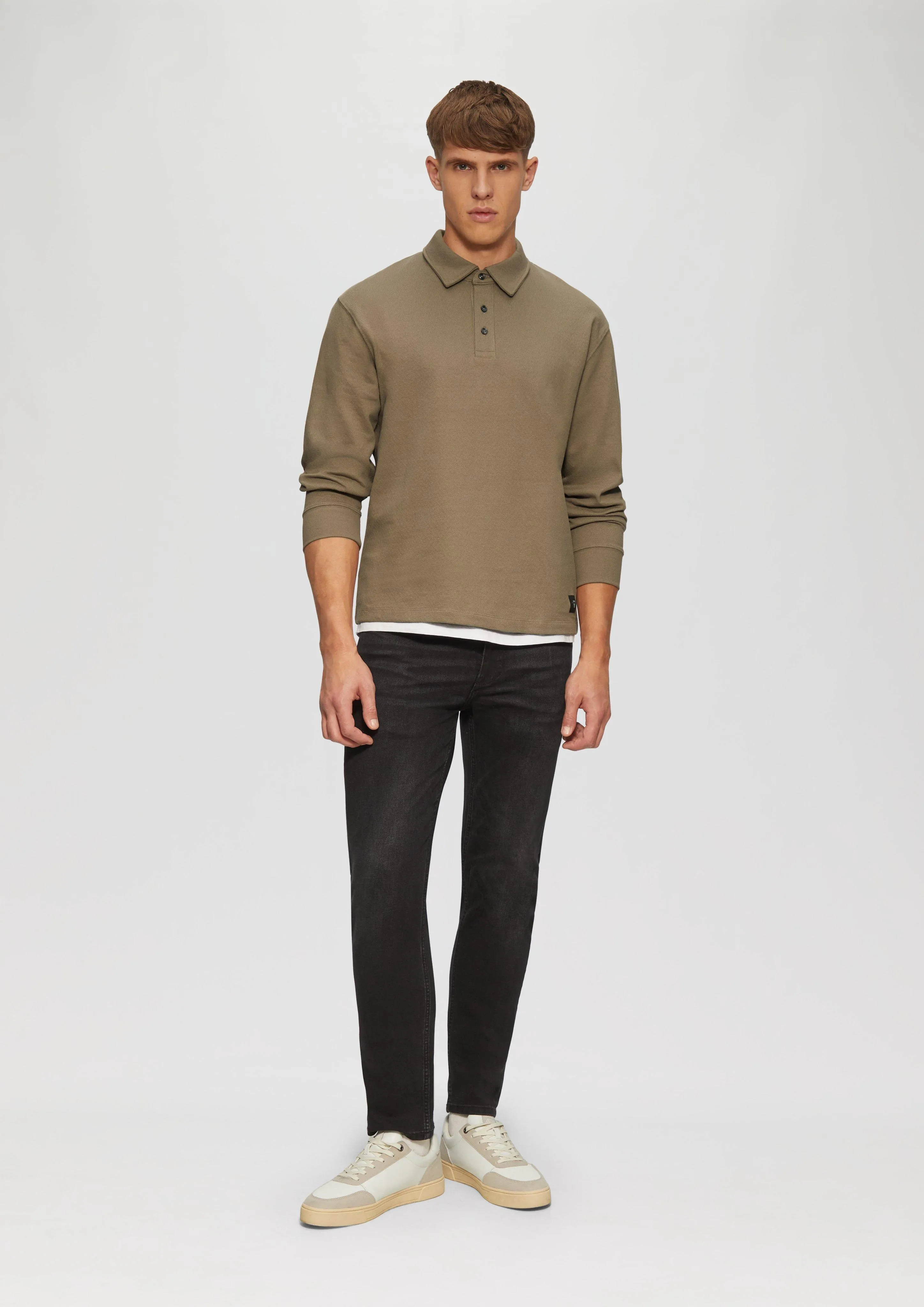 Textured long sleeve polo shirt in a relaxed fit