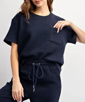 Textured Short Sleeve Top - Navy