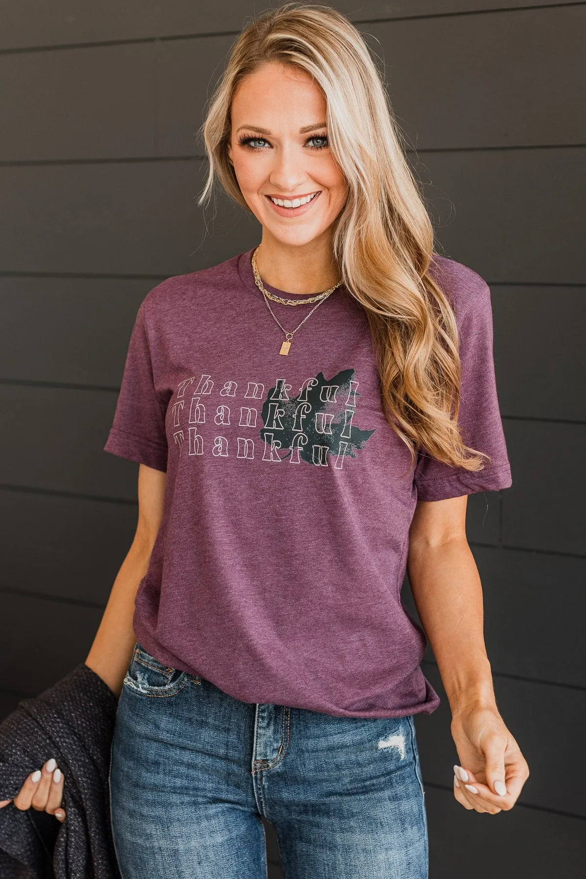 Thankful Graphic Tee- Maroon