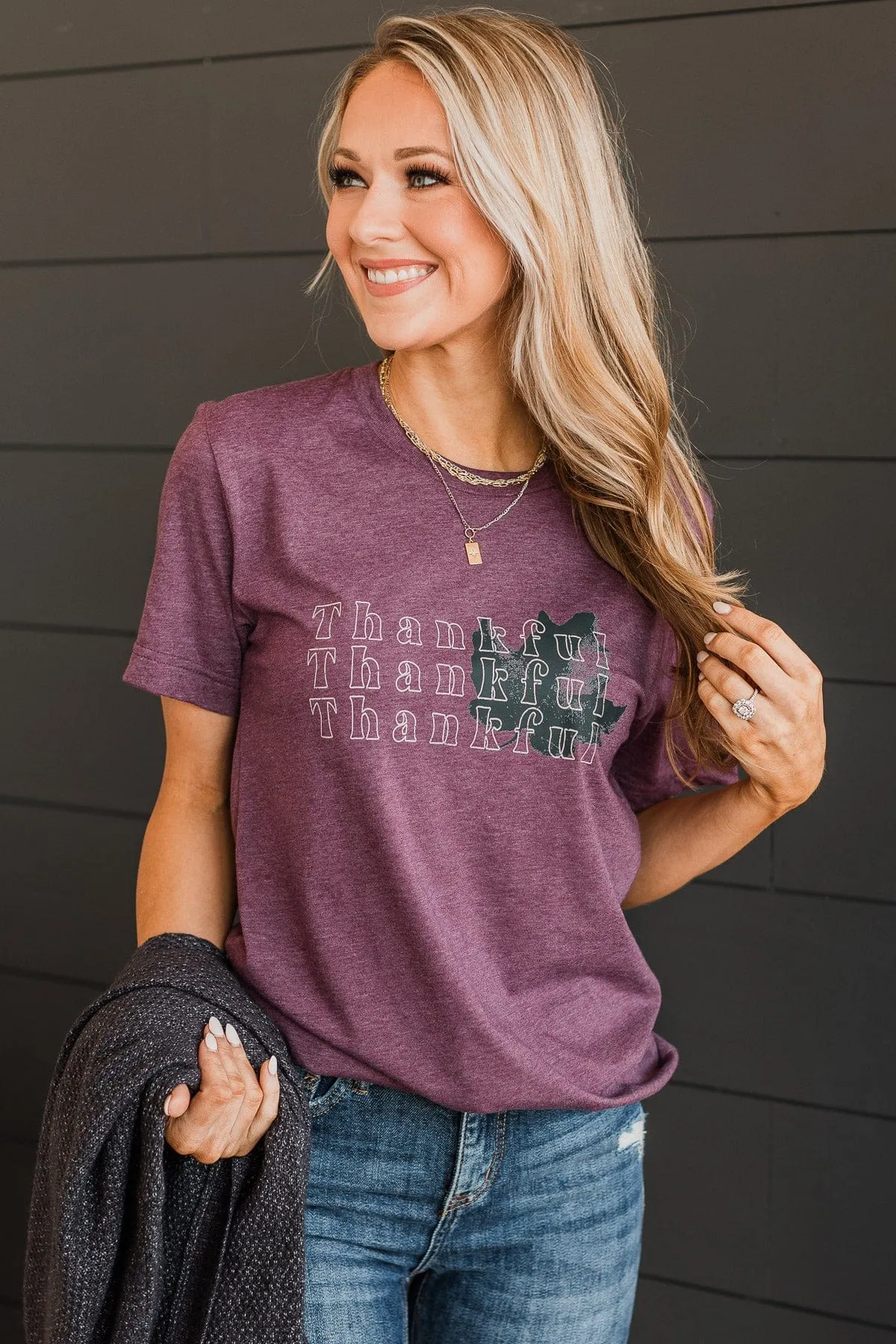 Thankful Graphic Tee- Maroon