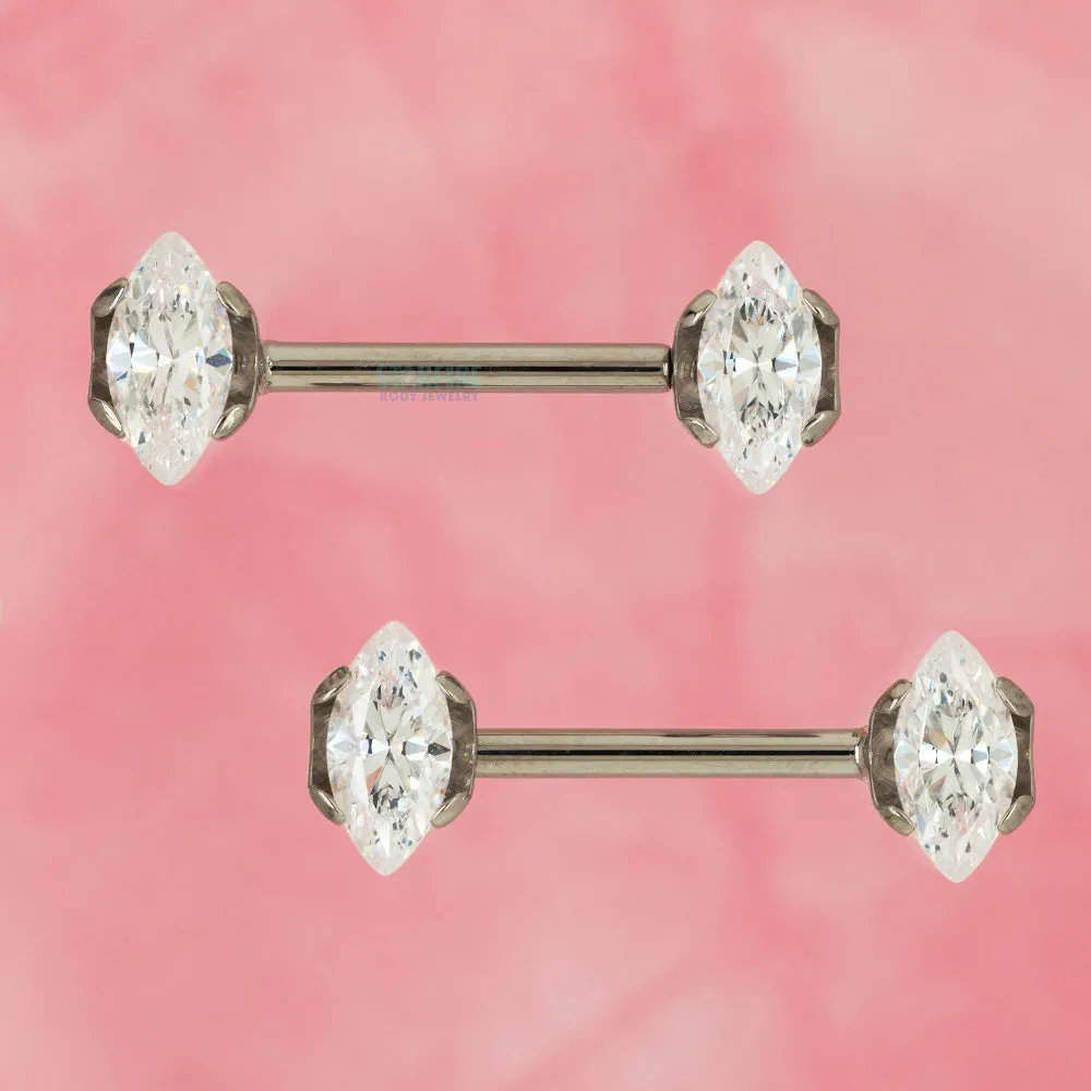 threadless: Marquise-Cut Brilliant-Cut Gems Side-Set Nipple Barbells in Prong's - pair