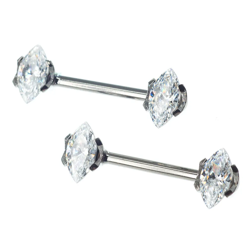 threadless: Marquise-Cut Brilliant-Cut Gems Side-Set Nipple Barbells in Prong's - pair