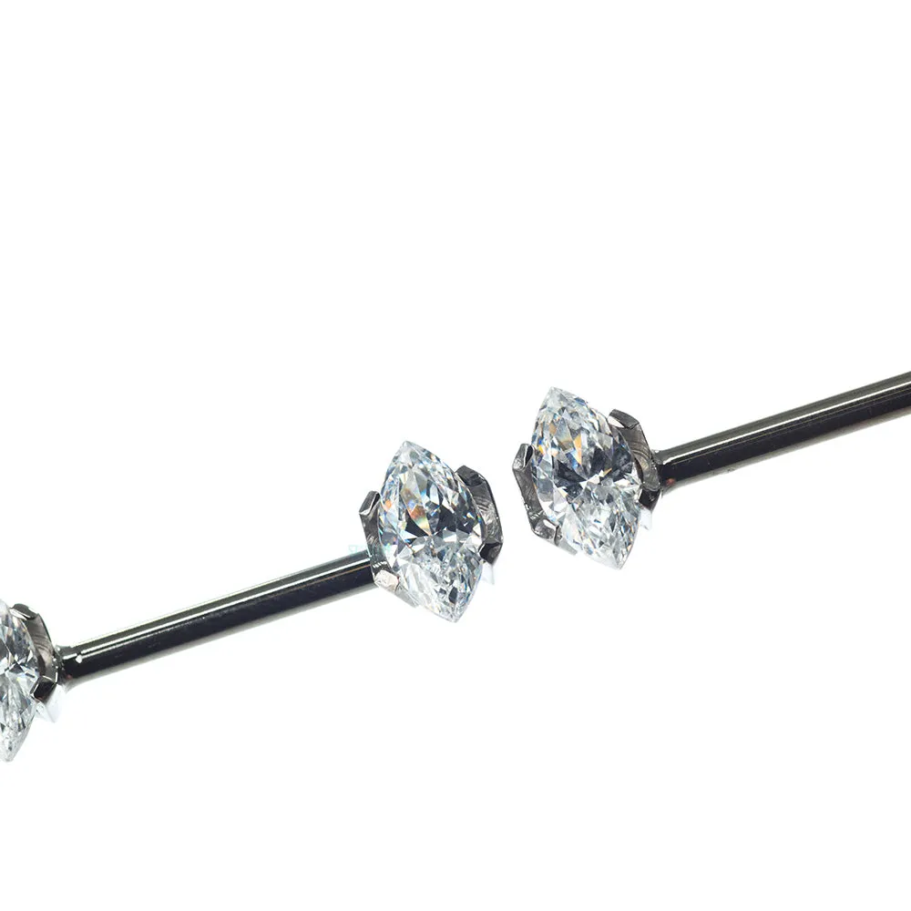 threadless: Marquise-Cut Brilliant-Cut Gems Side-Set Nipple Barbells in Prong's - pair