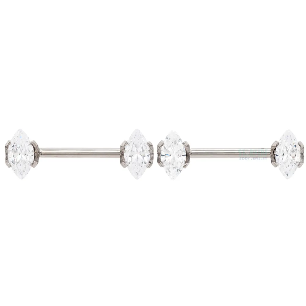 threadless: Marquise-Cut Brilliant-Cut Gems Side-Set Nipple Barbells in Prong's - pair