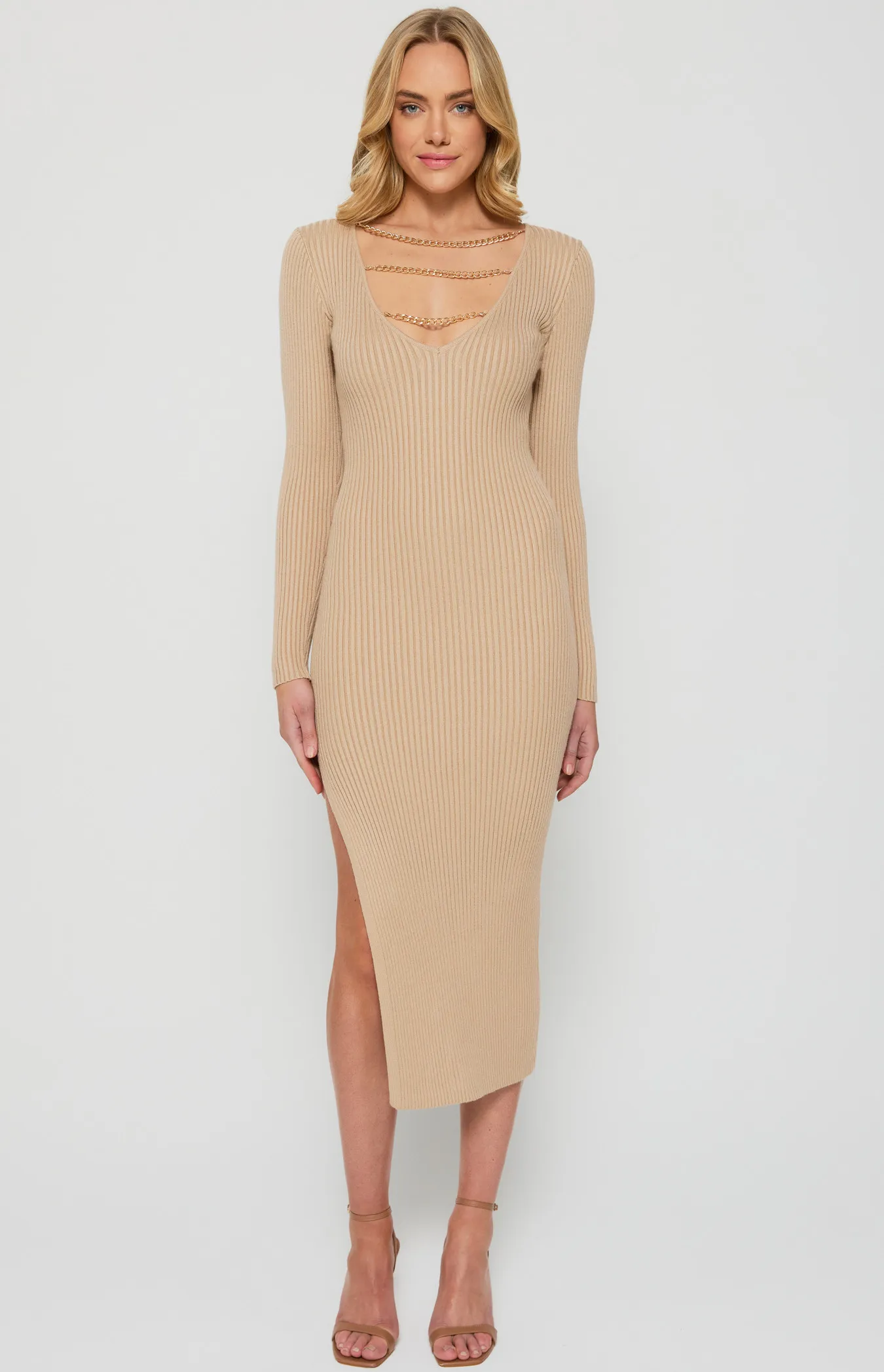 Three-Way Wear Chain Detail Knit Midi Dress (SKN737) 