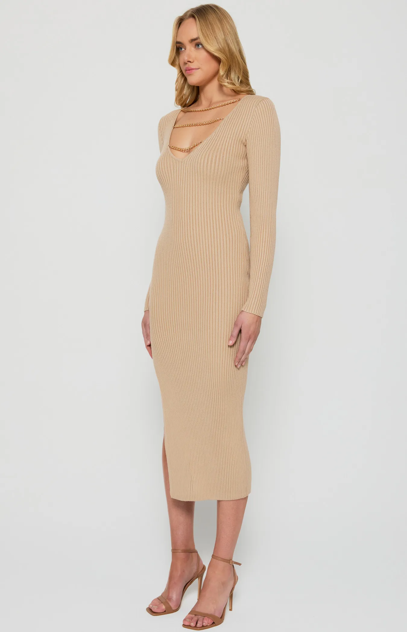 Three-Way Wear Chain Detail Knit Midi Dress (SKN737) 