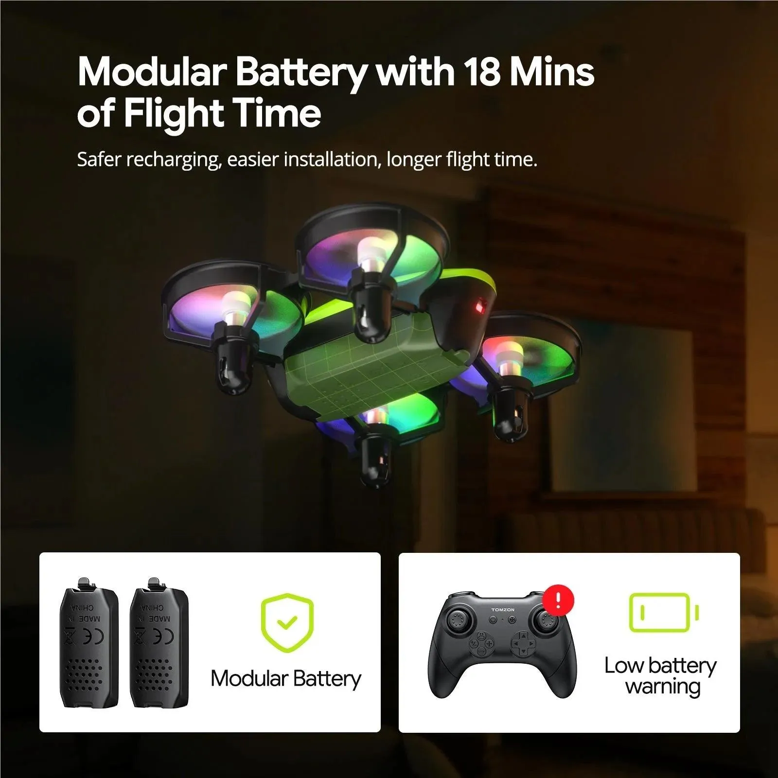 Tomzon A23 Mini Drone with LED Dazzling Lights Green