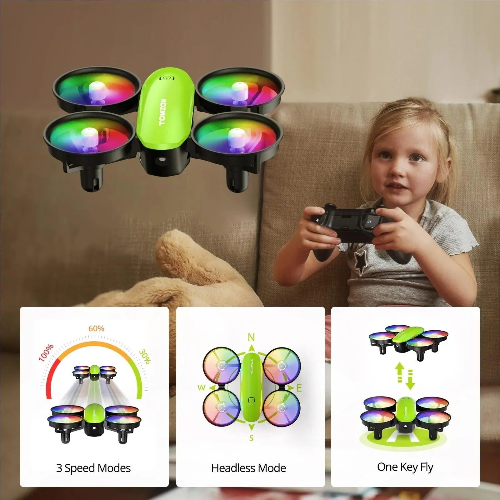 Tomzon A23 Mini Drone with LED Dazzling Lights Green