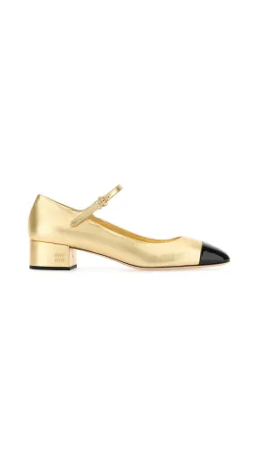 Two-tone Leather Pumps - Gold/Black