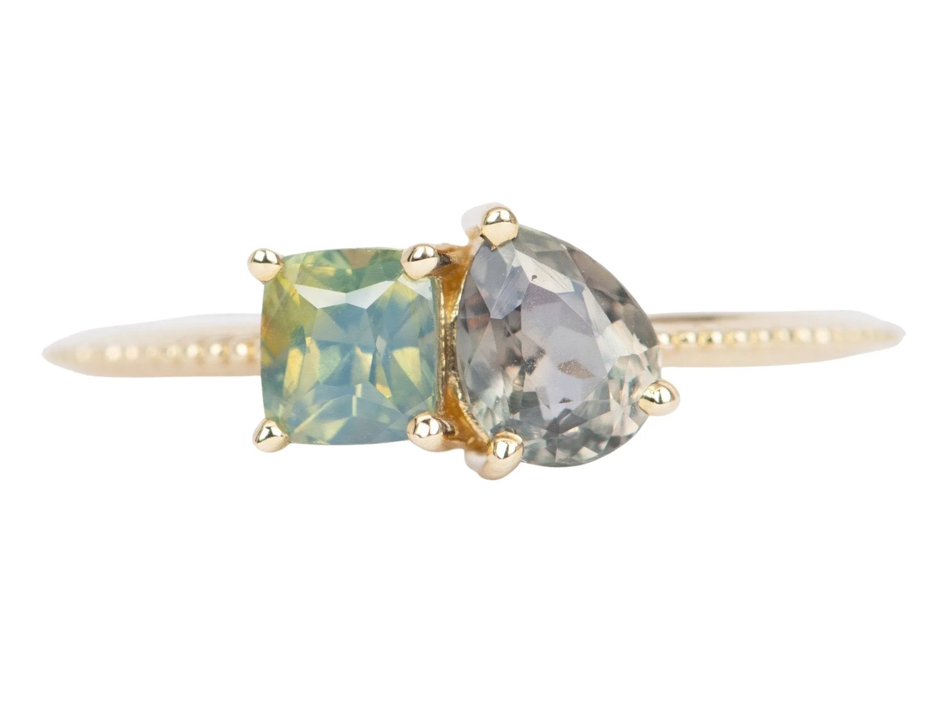 Unicorn You and Me Ring Featuring Color-Change Montana Sapphire and Opalescent Blue Sapphire 14K Gold R6491