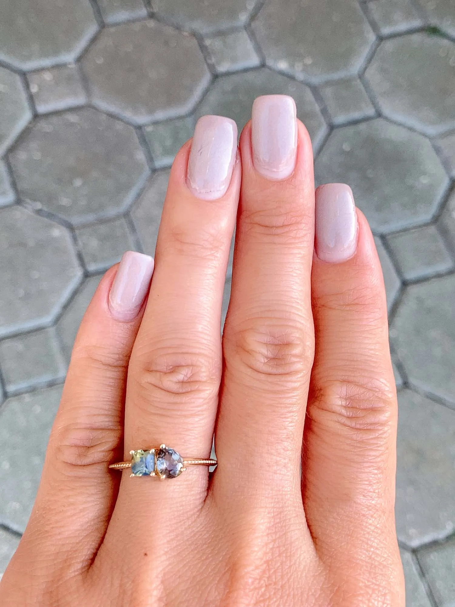Unicorn You and Me Ring Featuring Color-Change Montana Sapphire and Opalescent Blue Sapphire 14K Gold R6491